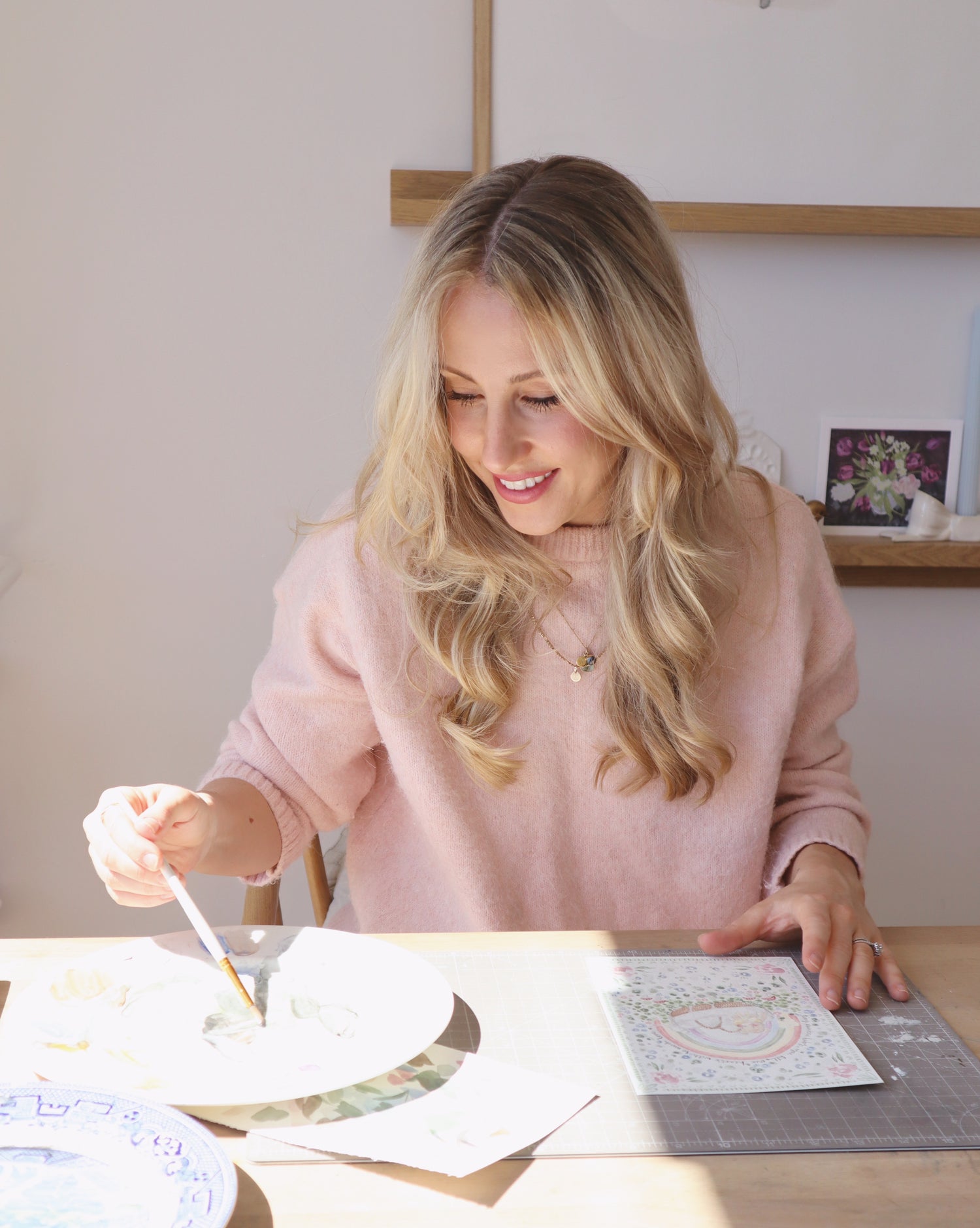 Sian Alexia Paine Artist , watercolour painting in studio