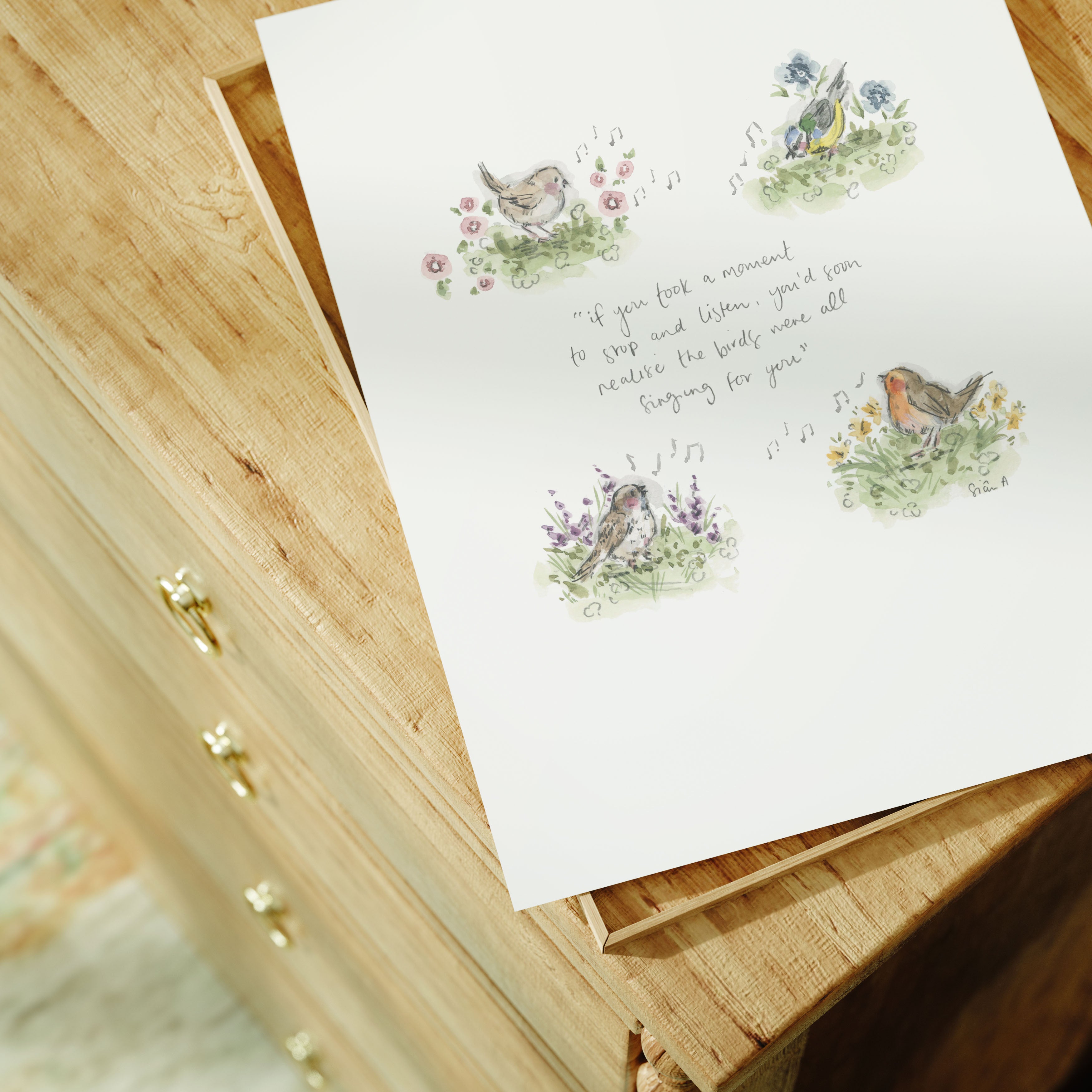 Singing For You Print, Garden Birds Watercolour Art Print by Sian Alexia Paine
