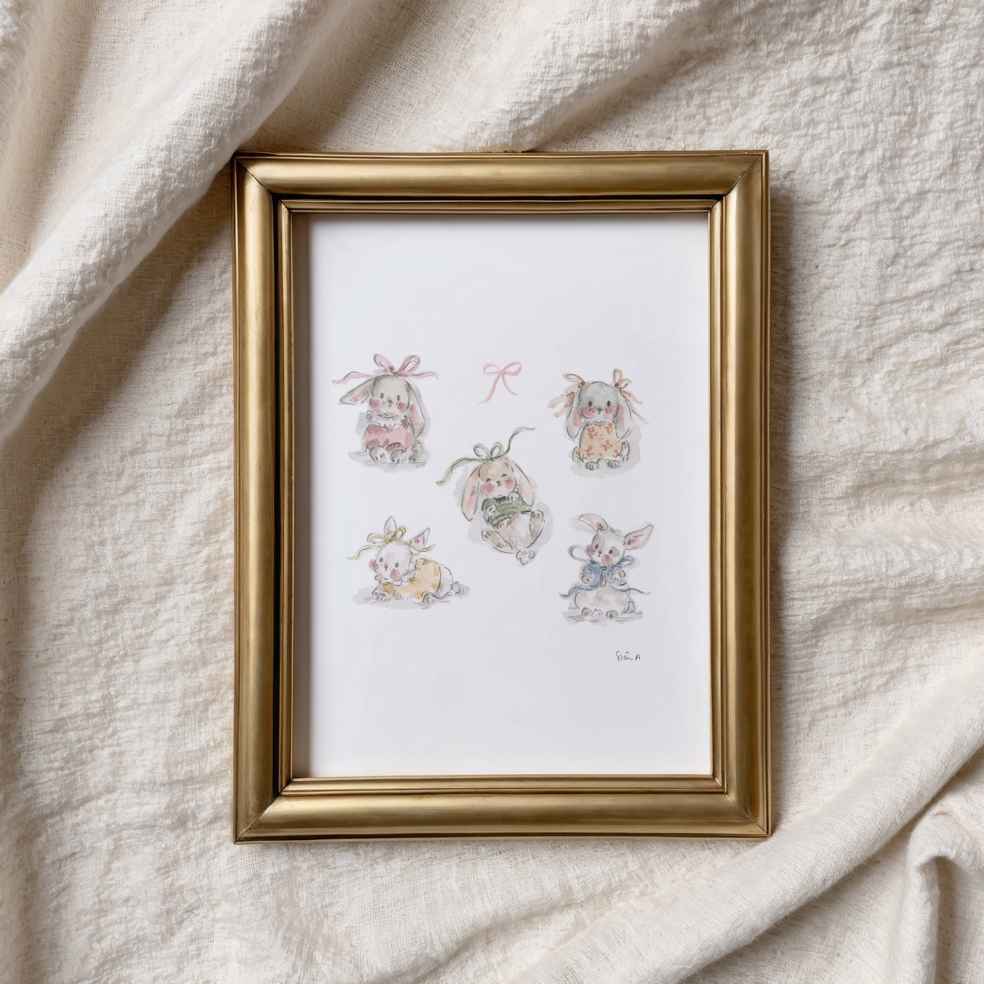 "Baby Bow Bunnies Print"

A hand illustrated watercolour fine art print by Siân Alexia Paine, Nursery and Kids Art Print 