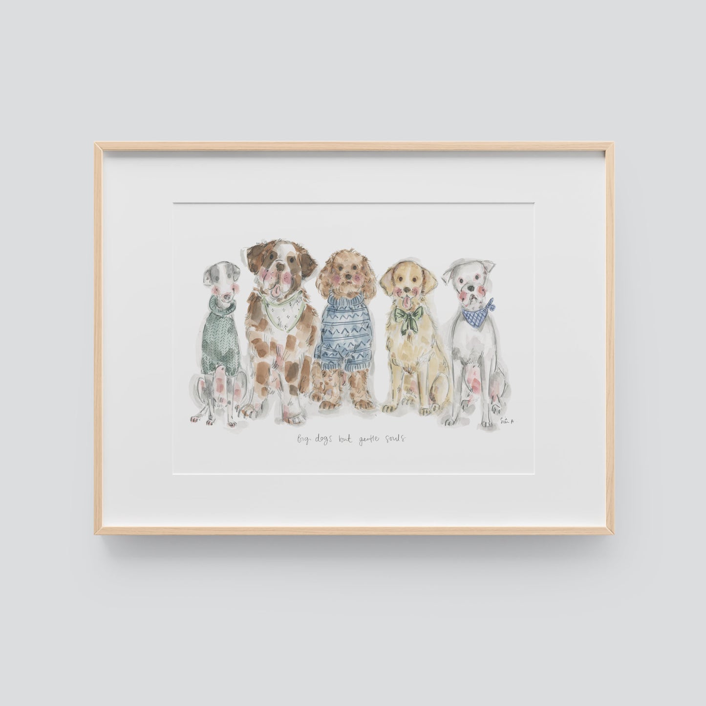 Big Dogs But Gentle Souls Print, Dog Artwork by Sian Alexia Paine 