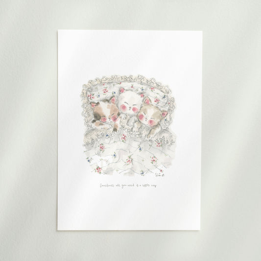 Cat Nap Print, Cat watercolour Art Print by Sian Alexia Paine 