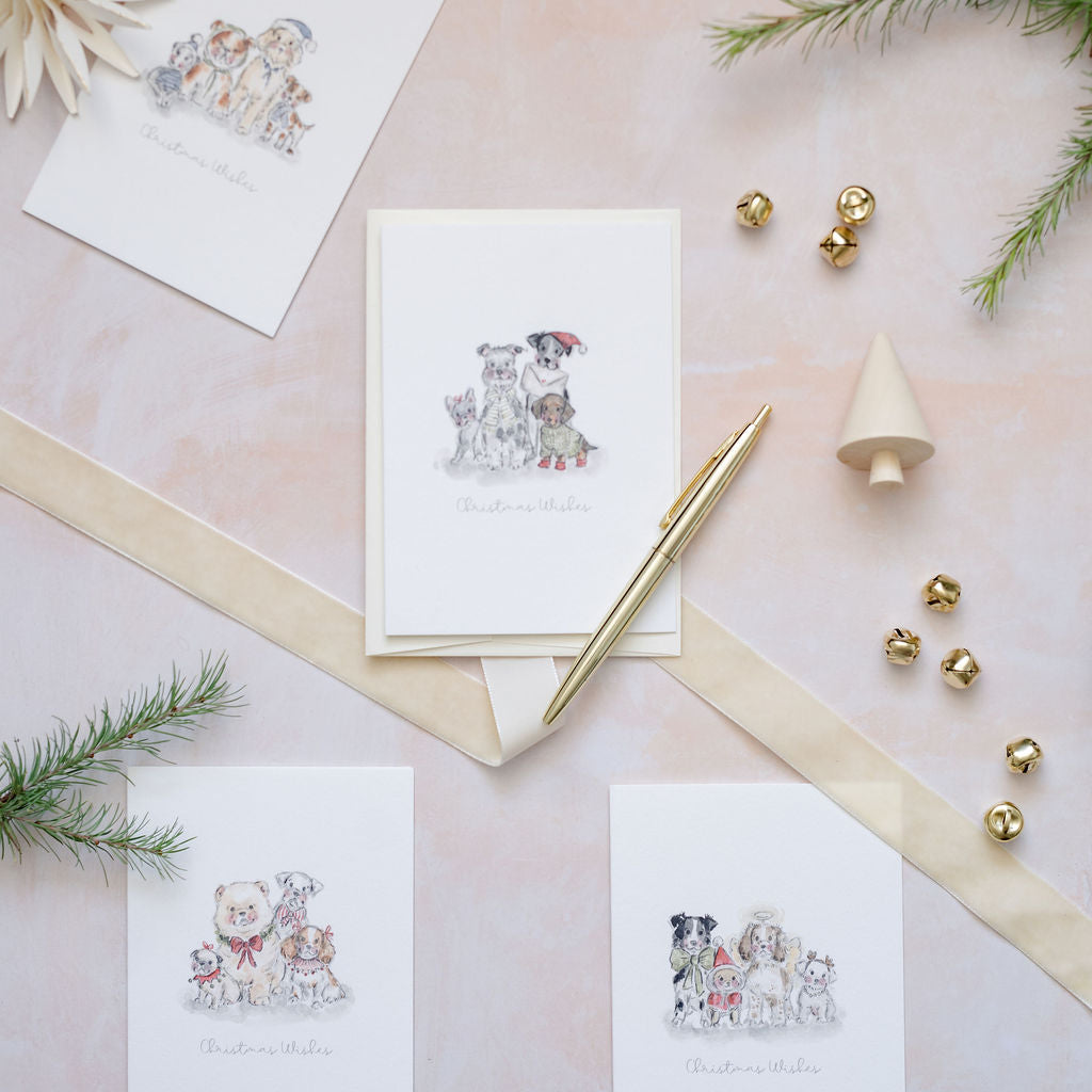 Celebrate the magic of Christmas with Siân Alexia Illustration’s watercolour Puppy Christmas Cards, the perfect festive greeting for dog lovers. Available in sets of 8 or 12, printed in the UK on luxury textured card with cream envelopes.