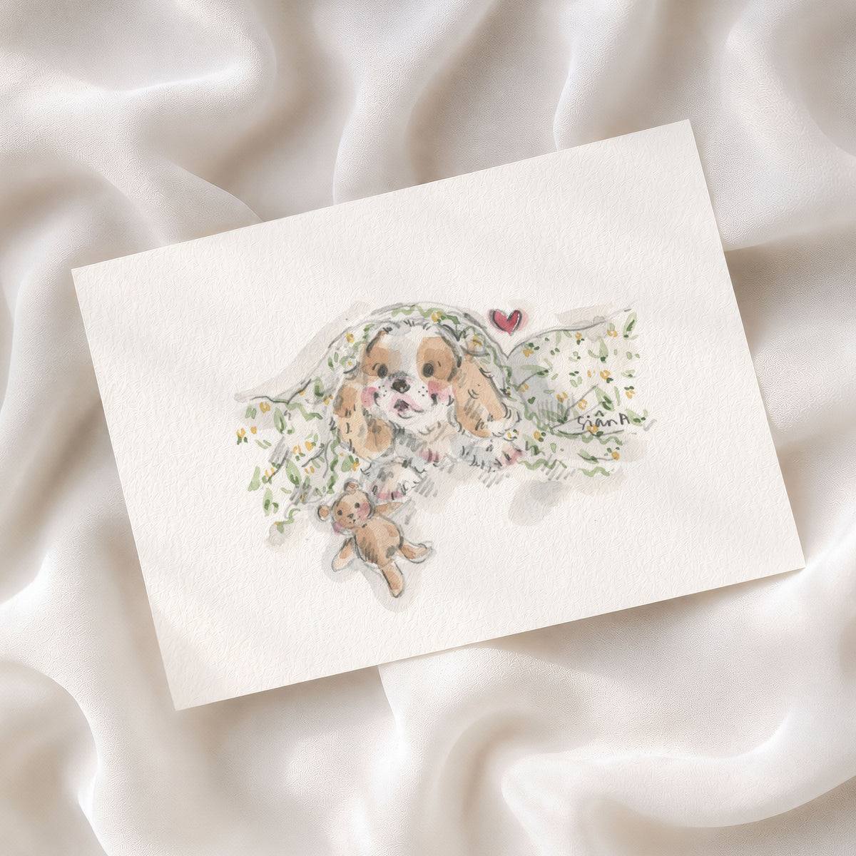 CosyPuppy Watercolour art print King Charles Spaniel by Sian Alexia Paine 
