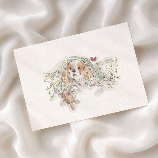 CosyPuppy Watercolour art print King Charles Spaniel by Sian Alexia Paine 
