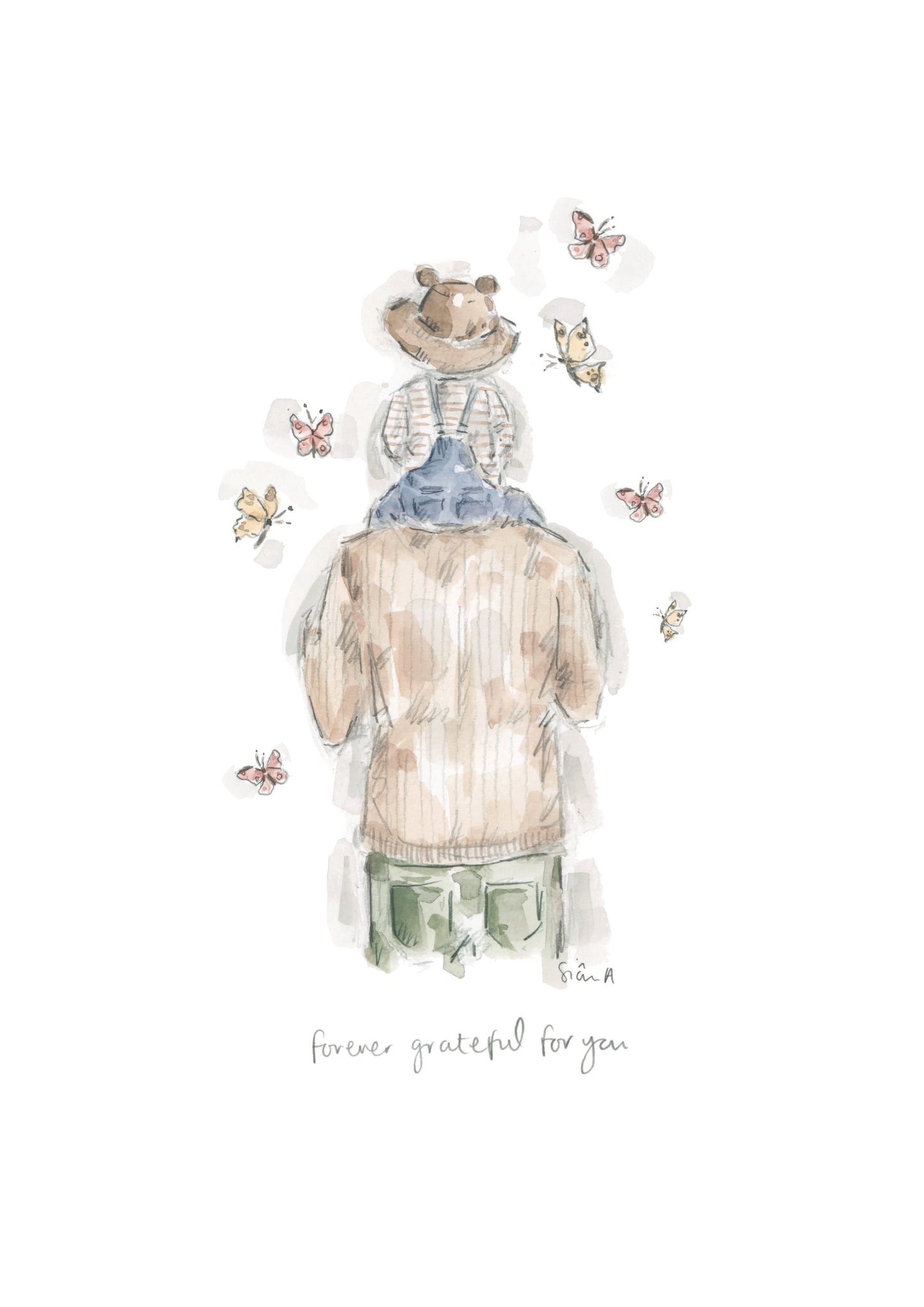 Forever Grateful For You (Little Boy) Print, Fatherhood Print, Father and Son Art by Sian Alexia Paine, Sian Alexia Illustration