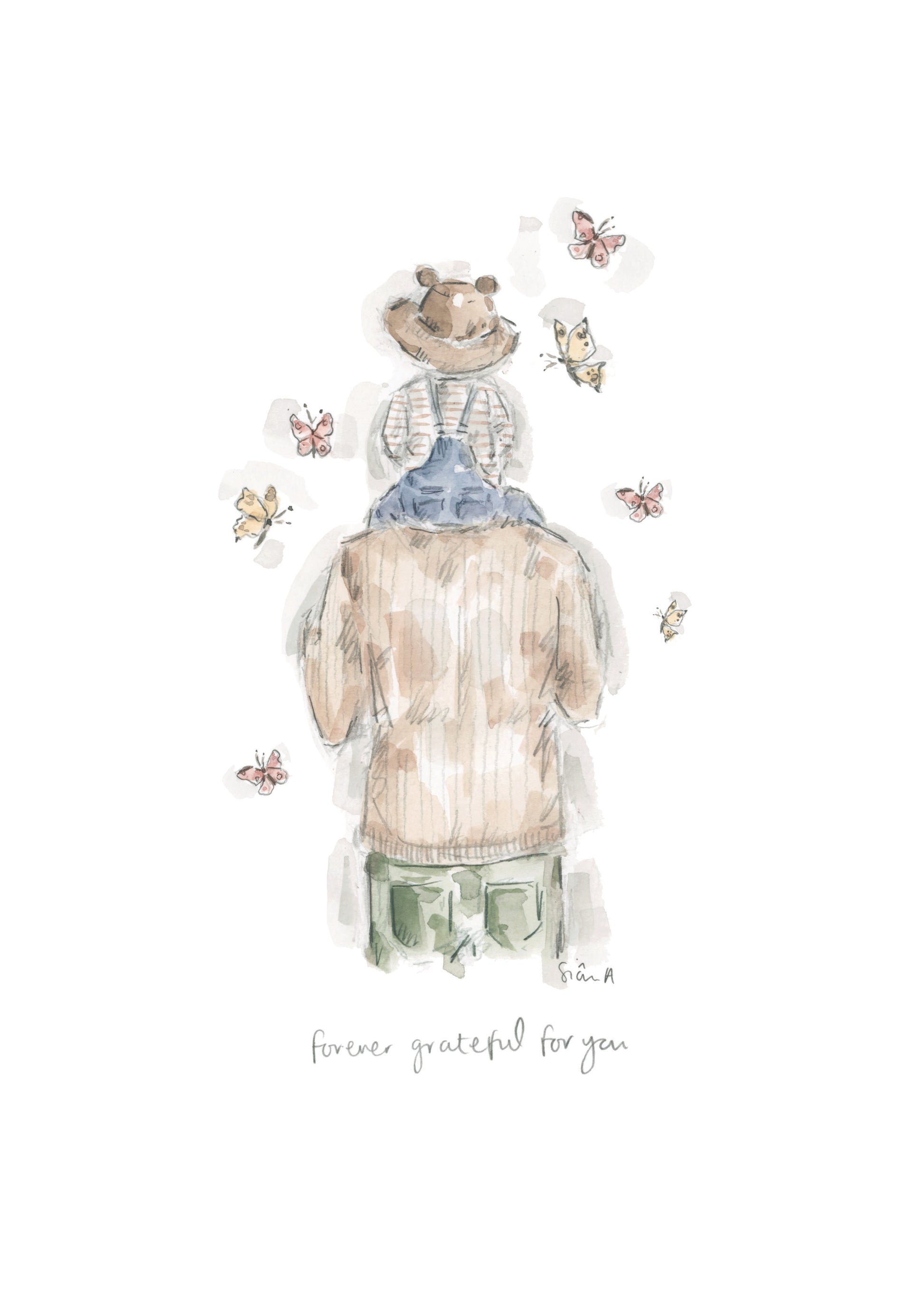 Forever Grateful For You (Little Boy) Print, Fatherhood Print, Father and Son Art by Sian Alexia Paine, Sian Alexia Illustration