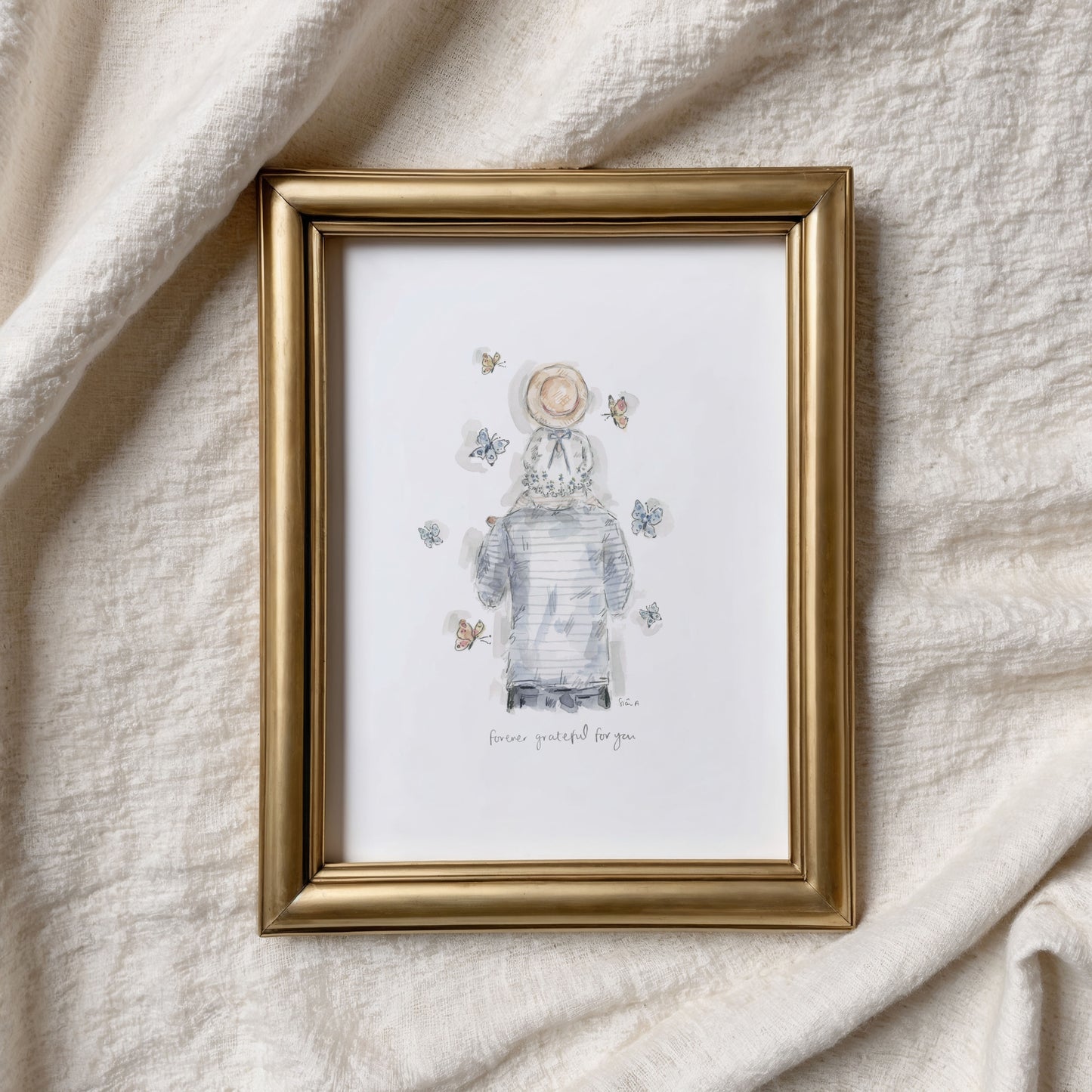 Forever Grateful For You (Little Girl) Print, Fatherhood Print, Father and daughter Art by Sian Alexia Paine, Sian Alexia Illustration