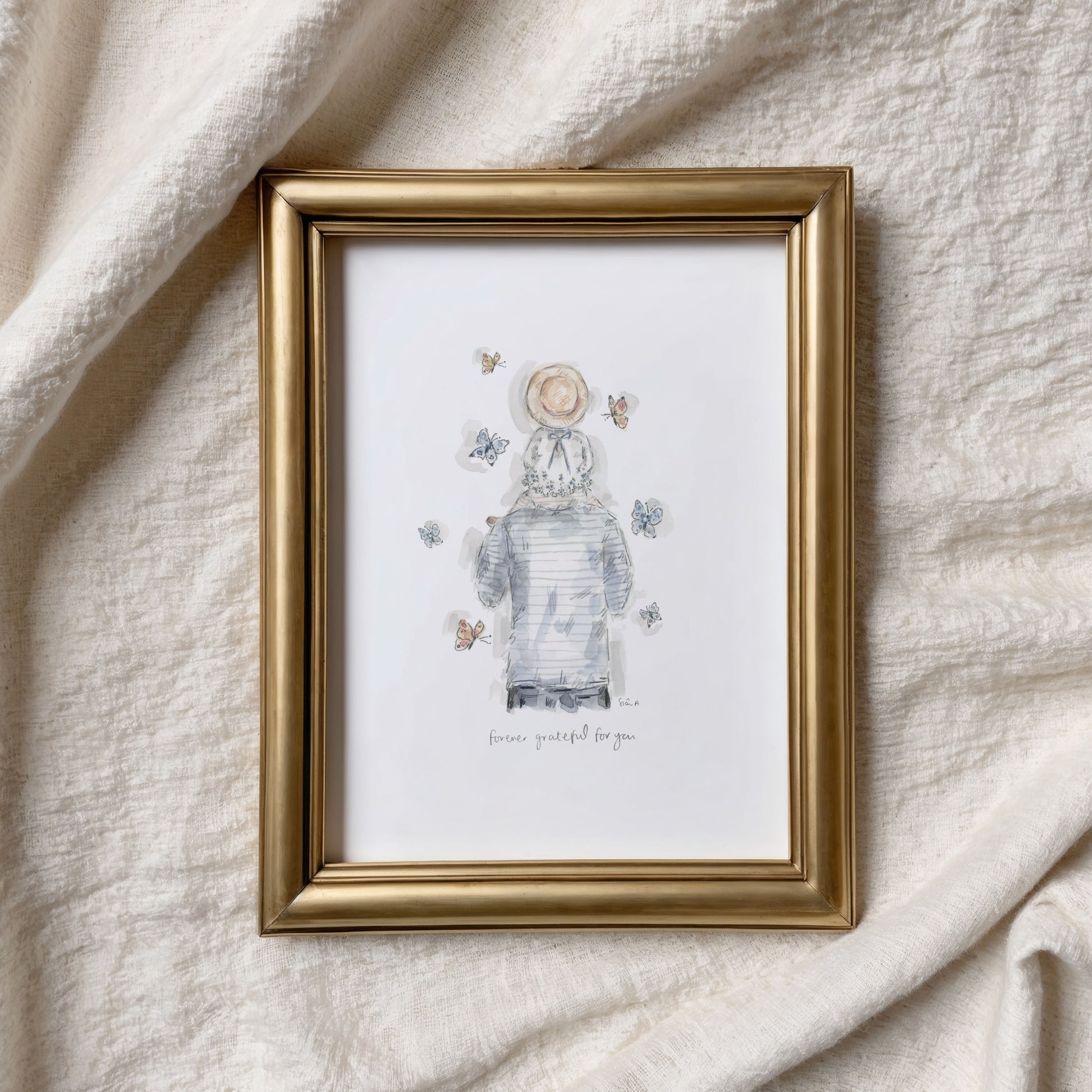 Forever Grateful For You (Little Girl) Print, Fatherhood Print, Father and daughter Art by Sian Alexia Paine, Sian Alexia Illustration