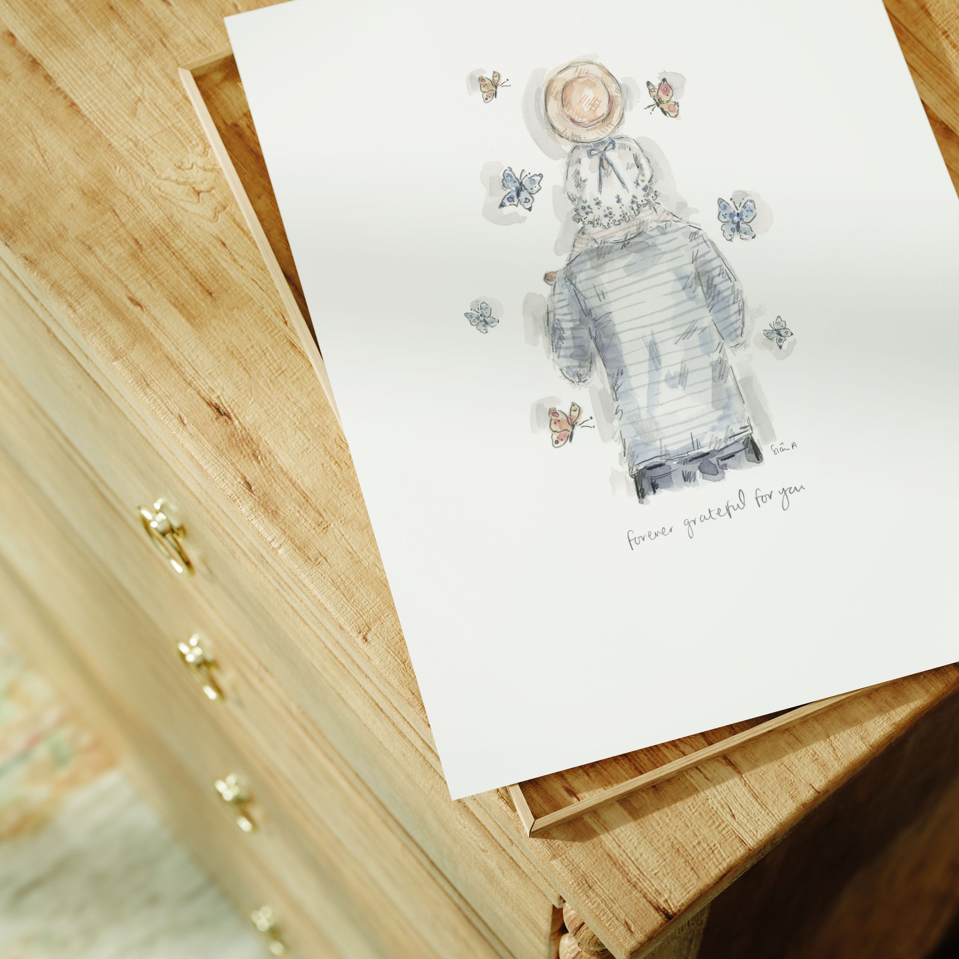 Forever Grateful For You (Little Girl) Print, Fatherhood Print, Father and daughter Art by Sian Alexia Paine, watercolour illustration