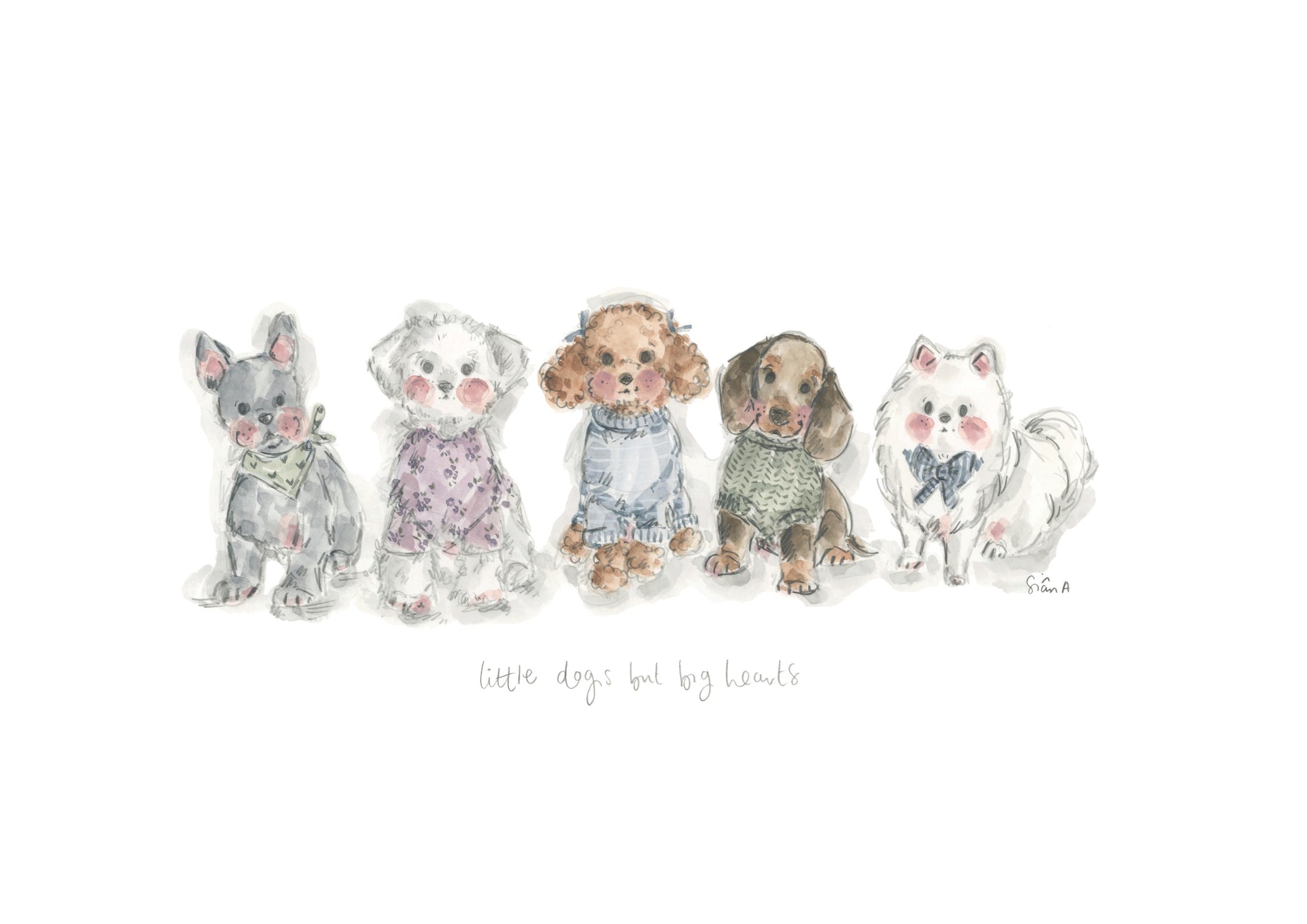 Little Dogs but big hearts watercolour print by Sian Alexia Paine 