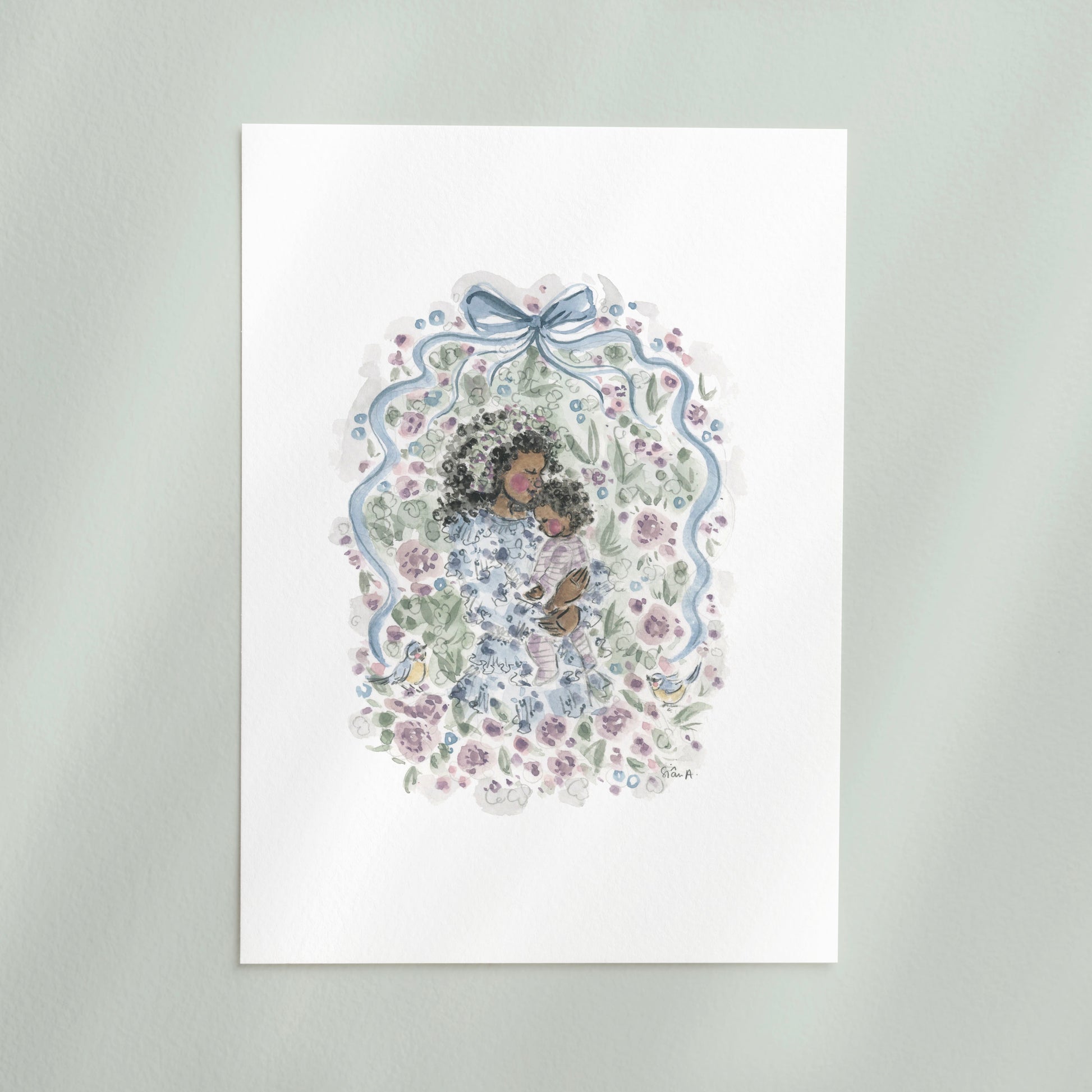 Motherhood Bluebird Print, Motherhood Art Print by Sian Alexia Paine 