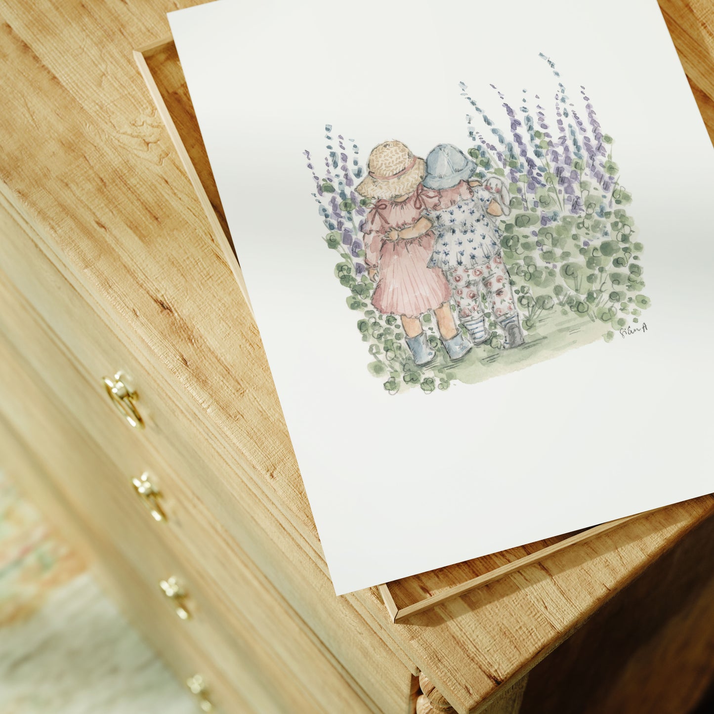 Secret Garden Art Print, Childhood art print, sisters art print by Sian Alexia Paine 