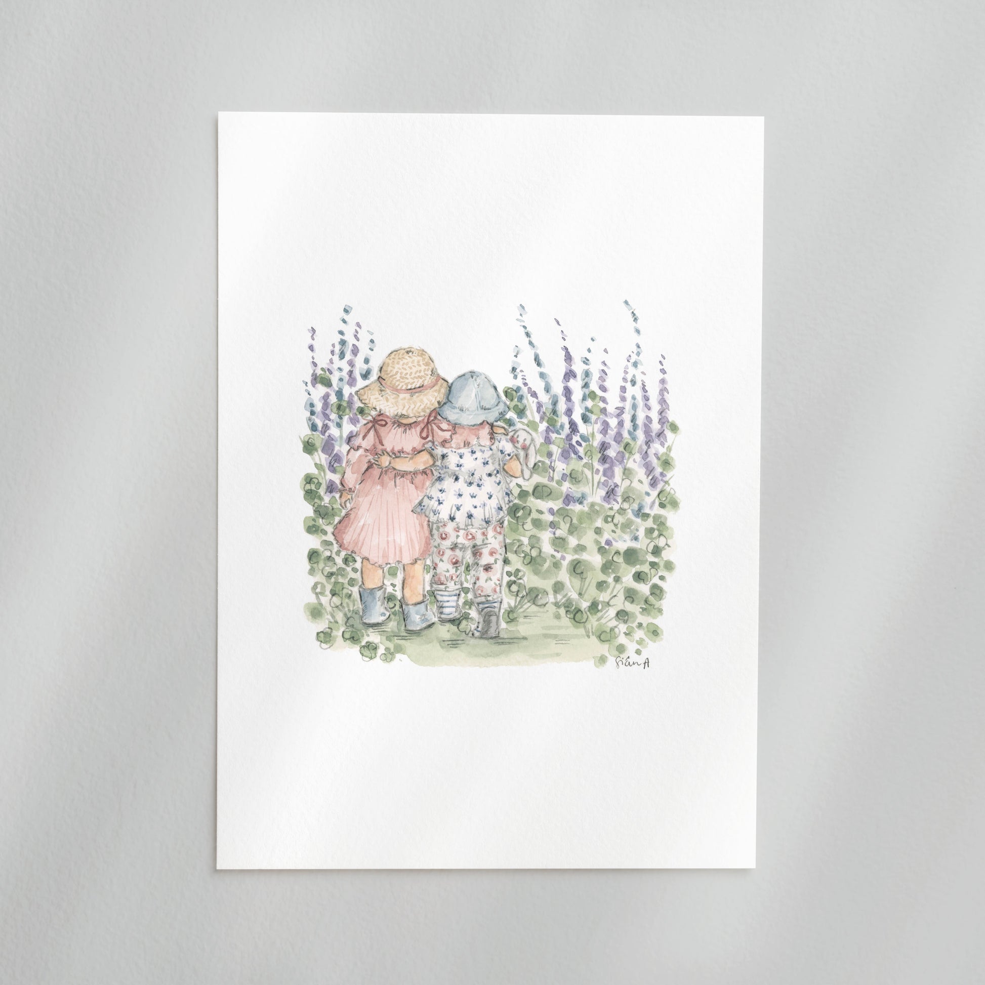 Secret Garden Print, Childhood art print, sisters art print by Sian Alexia Paine 