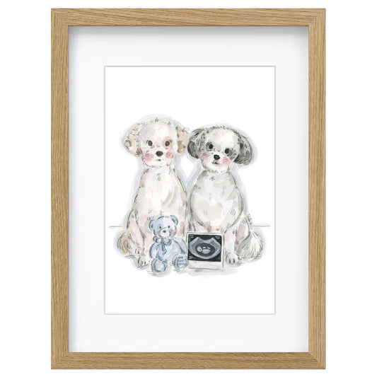Sian Alexia Illustration A4 Framed Keepsake Bespoke Pet Portrait Baby Announcement 
