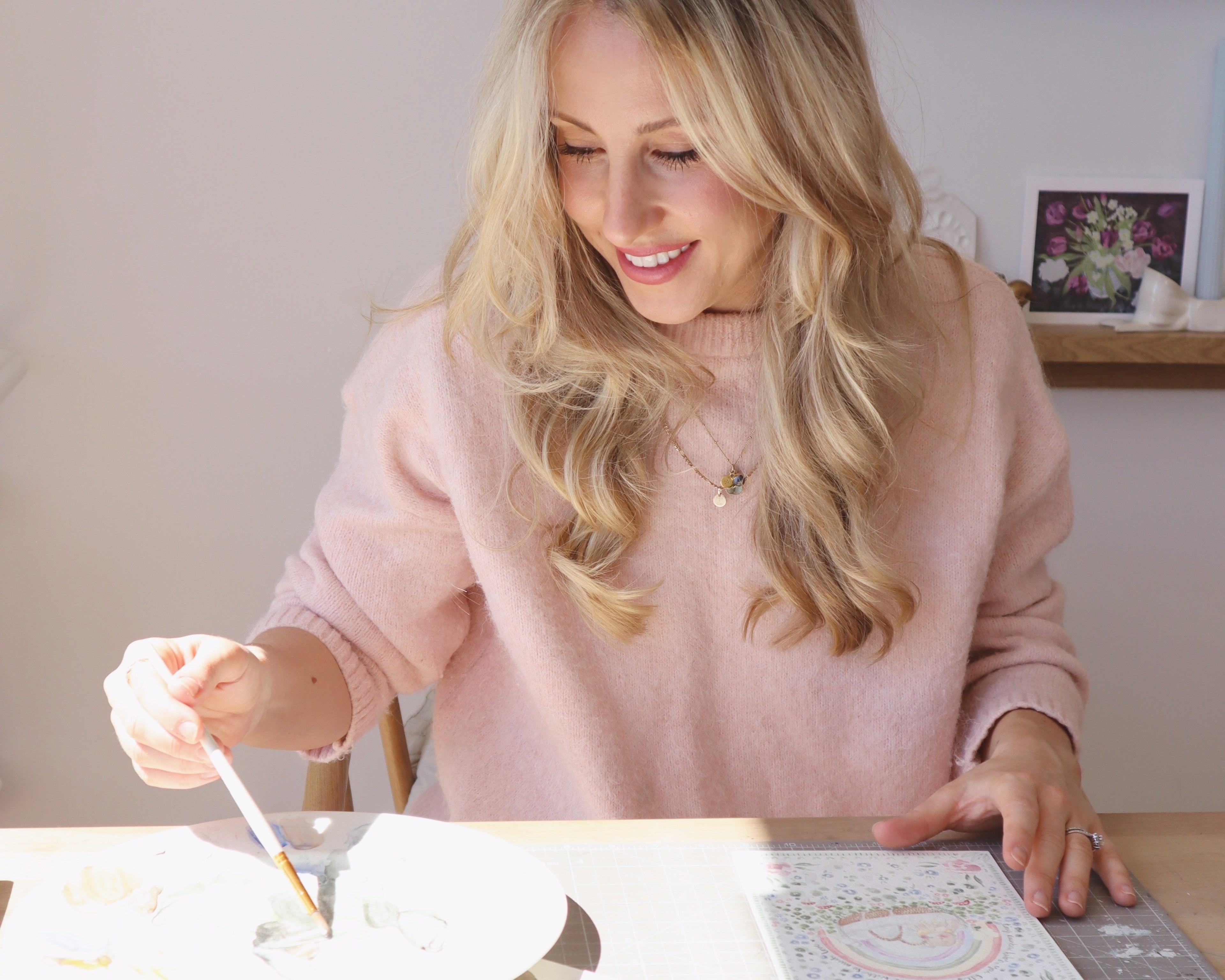 Sian Alexia Paine Artist , watercolour painting in studio