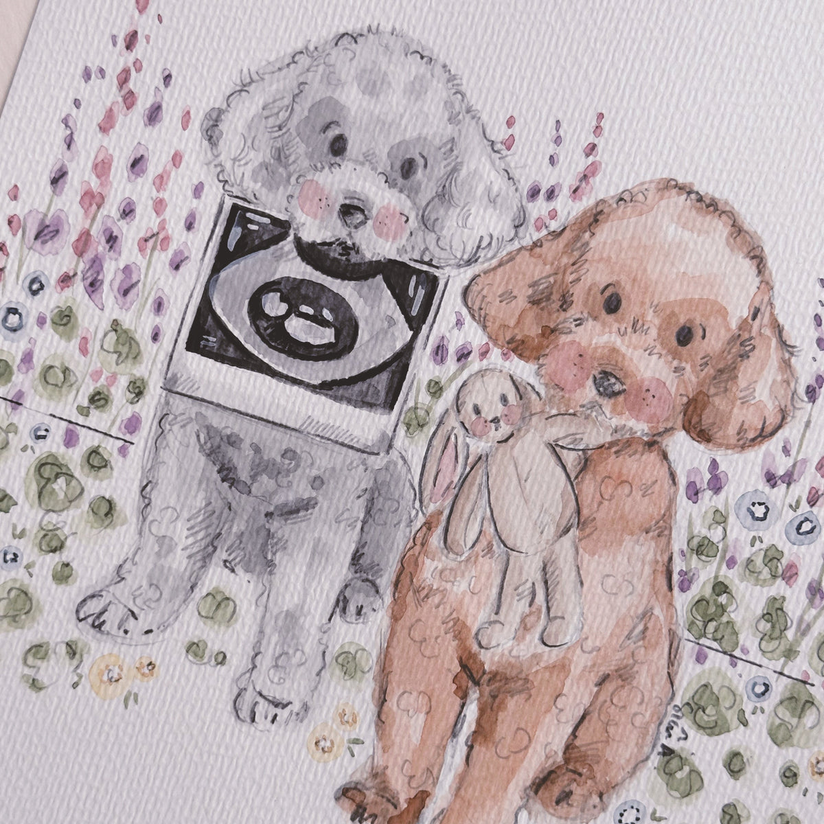Sian Alexia Paine, Artist and llustrator, Hand Drawn Pet and Dog Baby Scan Bespoke Portrait, by Sian Alexia Illustration