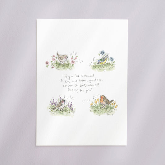 Singing For You Print, Garden Birds Art Print by Sian Alexia Paine 