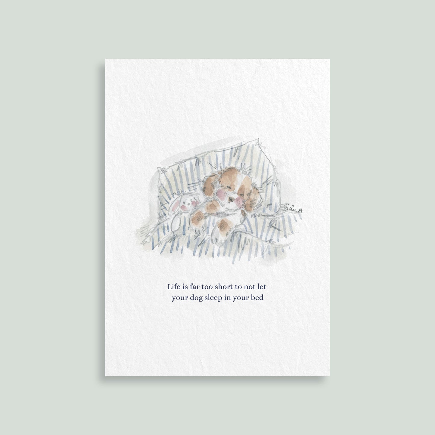 Sleep Dog print by Sian Alexia Paine , watercolour artwork, A5 Print 