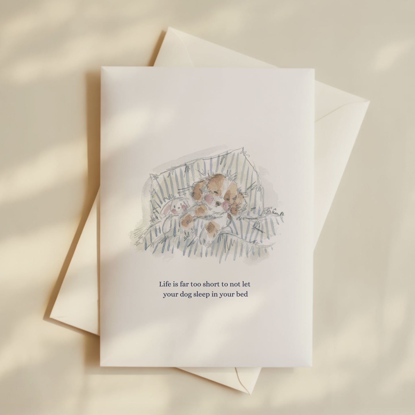 Sleep Dog card by Sian Alexia Paine , watercolour artwork