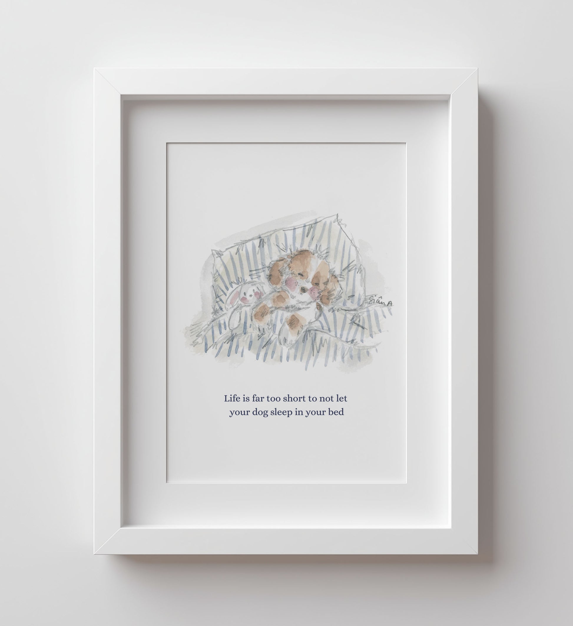 Sleep Dog print by Sian Alexia Paine , watercolour artwork framed art