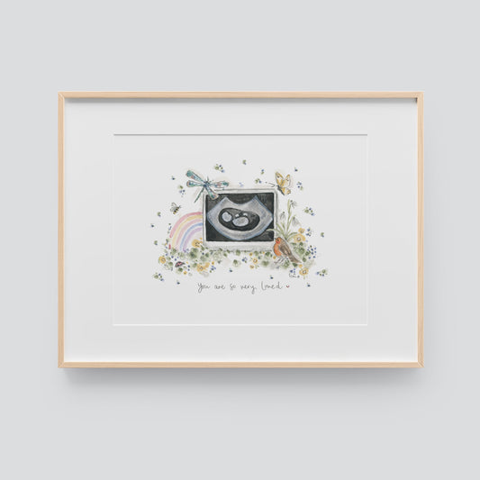 So Very Loved Baby Scan/Sonogram Print

A sentimental keepsake art print for your little one and a precious way to remember and hold them close.

A hand illustrated watercolour fine art print by Siân Alexia Paine.