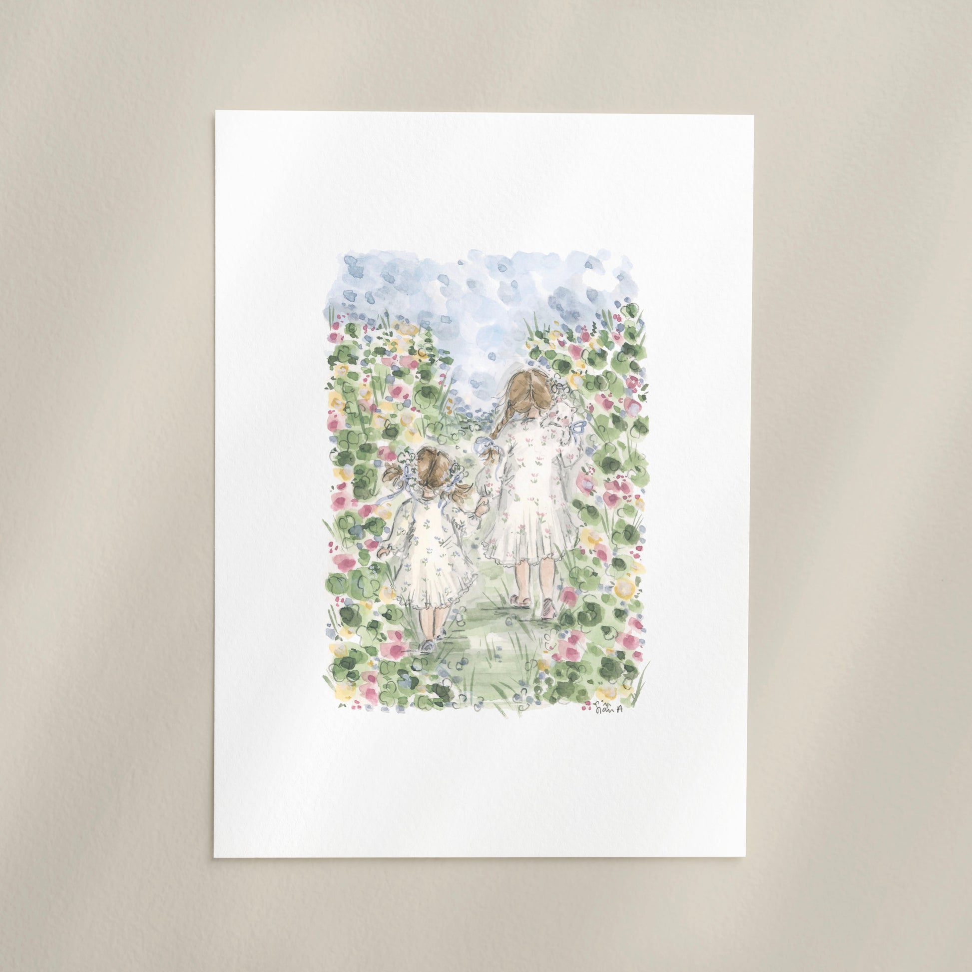 Summer Meadow Sisters Print, watercolour art print by Sian Alexia Paine 