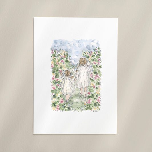 Summer Meadow Sisters Print, watercolour art print by Sian Alexia Paine 