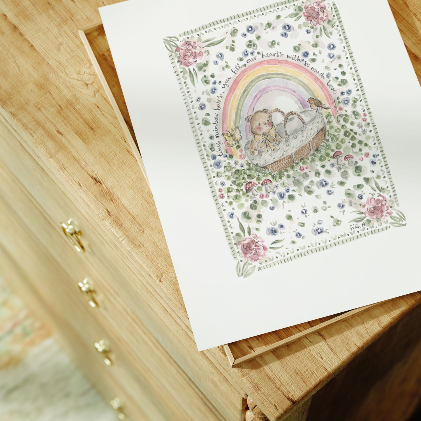 Tiny Rainbow Baby Print, Baby Nursery Art Print by Sian Alexia Paine 
